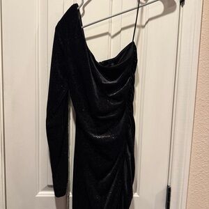 Symphony Black One-Shoulder Fringe Dress